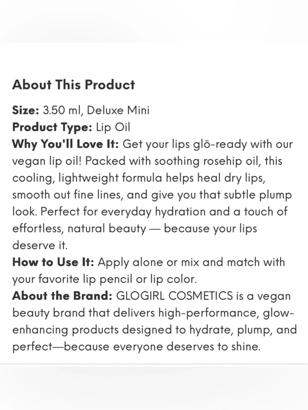 GloGirl Plumping Lip Oil — Literally (Rose) 3.50ml deluxe mini
